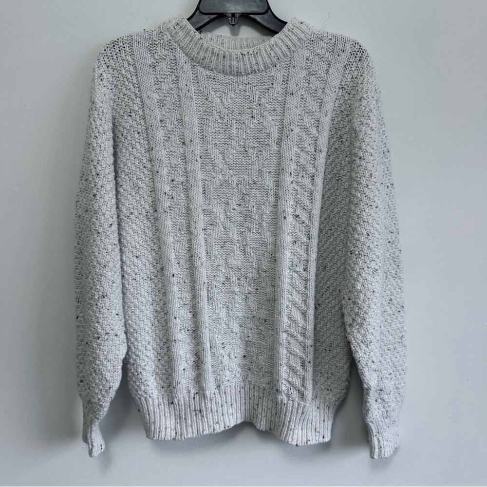 Vintage Isle of Cotton Speckled Chunky Knit Sweater Coastal Grandma Made in USA